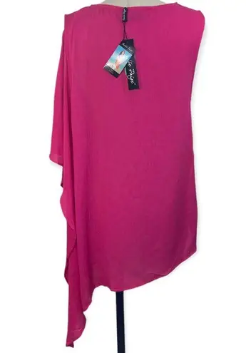 Charlie Paige Pink asymmetrical sleeveless tunic top, women's oversized S/M waterfall blouse