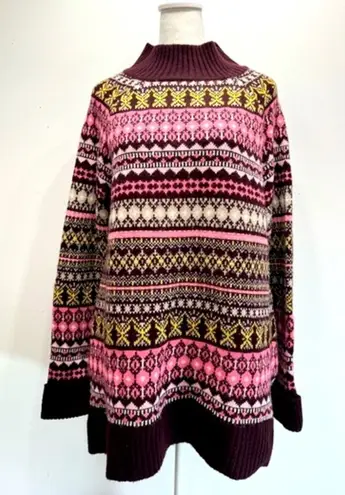 Multicolor Fair Isle Apres Sweater Mock Neck Tunic New York & Company Cabincore Size L