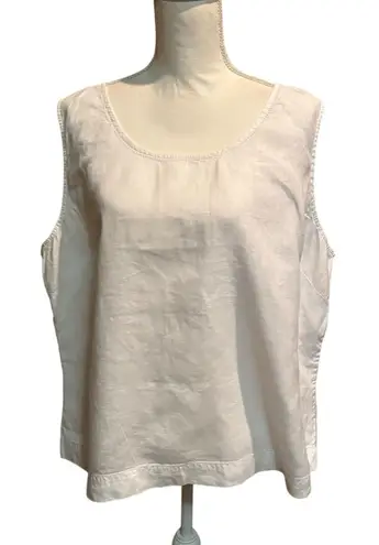 Kate Hill Woman 3X White 100% Linen Sleeveless Tank Top Blouse Lightweight