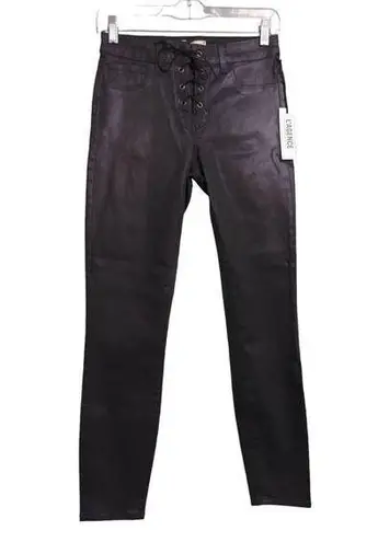 L'Agence Womens Cherie Front Lace Up Skinny Jeans Black Stretch Mid Rise 25 New