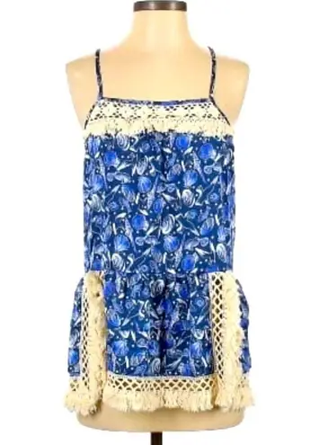 I Madeline Seascape Blue Fringe Sleeveless Top size Large