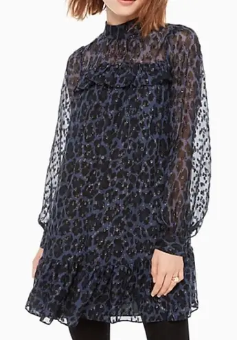 Kate Spade New York Glitter Leopard Light Adriatic Blue/Black Metallic Dress
L Blue Size L