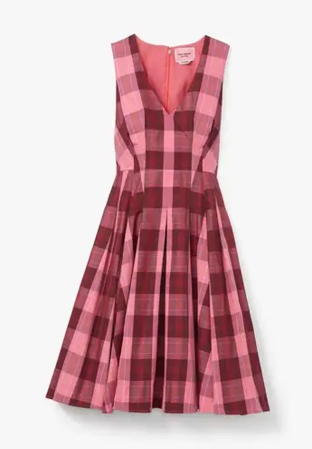 Kate Spade  Greenhouse Plaid Taffeta Midi Dress Pink Sleeveless Size 4