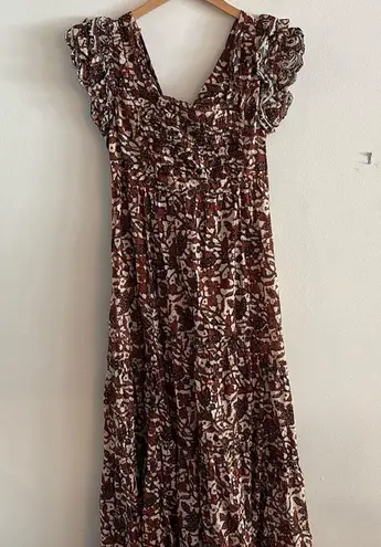 Love the Label Maxi Dress Ruffle Shoulder Square Neck Small Brown
