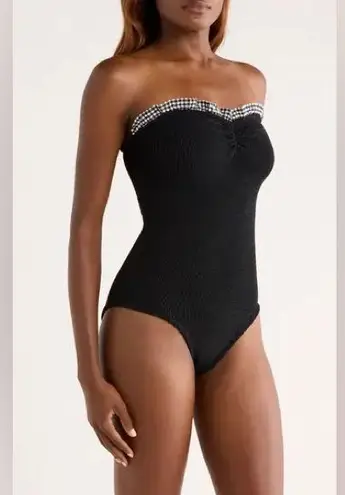 HUNZA G DOLLY STRAPLESS SEERSUCKER ONE PIECE SWIMSUIT, BRAND NEW, $255 Black Size undefined