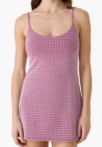 ANDIE Size Large The Amalfi One-Piece Swim Dress in Peach Houndstooth Modest