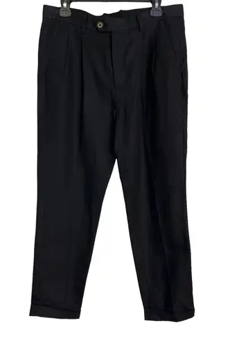 AllSaints Women’s Tapered Cropped Linen Cotton Blend Pants Black 30