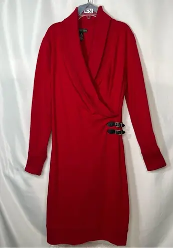 Ralph Lauren  Jean Company Red Wrap long sleeve 100% Cotton Dress Sz Medium