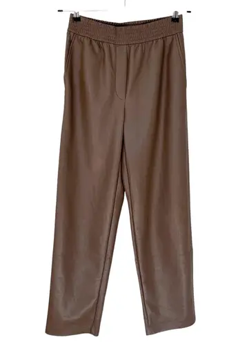 Wilfred Aritzia Desiree Faux Leather Pull On Relaxed Straight Leg Pant Taupe