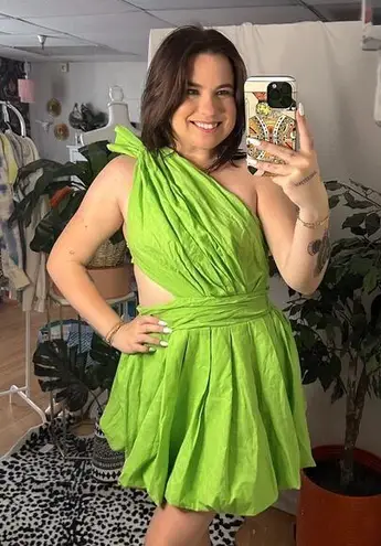 Boutique One Shoulder Cut Out Mini Dress Lime Green Size Small