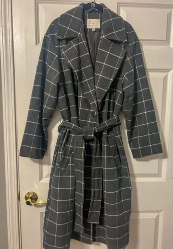 A New Day Grey Plaid Trench Coat