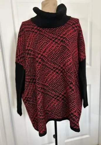 Joseph A . Plaid Knit Cowl Neck Oversized Sweater Long Sleeve Red Black Size XS