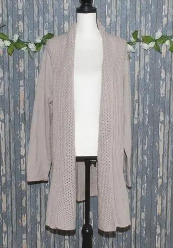 Rebecca Malone Petite Ladies Brown Open Front Cardigan Size M Open Weave Casual