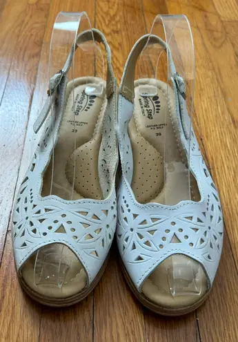 Spring Step Orella Leather White Slingback Wedge Sandals, size 9 Made in Italy