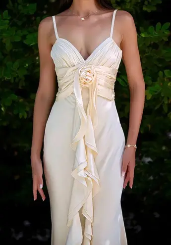 Rihoas Apricot Bodycon Tassel Slip Maxi Dress Size M