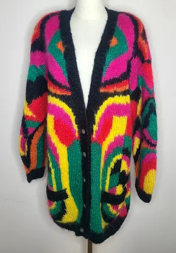 Classiques Entier Vintage Classiques Mohair Acrylic Fuzzy Colorful Cardigan Sweater 80s Size XL