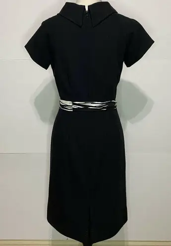 Eliza J Sz 4 Black Solid Collared Sash Tie Dress Cap Sleeve Back Zip EUC