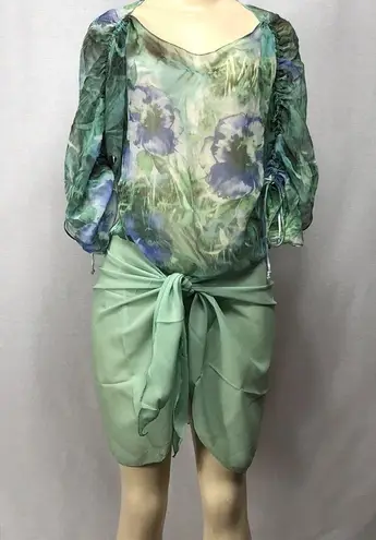 Zuliana Beach Cover Up Sarong & Tropical Print Top New Green Size undefined