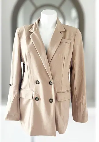 Ny Collection Long Sleeve Double Breasted Crepe Jacket, Stucco Size M New w/Tag