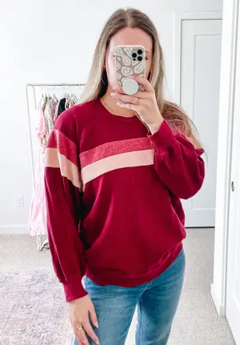 The Great . Maroon Striped Crewneck Sweatshirt