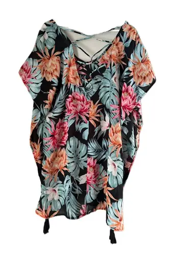 Kona Sol Women’s Size Large Tropical Print Swimsuit Coverup Kimono Top