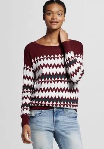 Mossimo Supply Co. women’s large burgundy pattern sweater long sleeve triangles Gray - Image 11