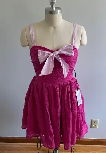 Unique Vintage Adjustable Strap Pink Eyelet Summer Swing Dress-Size XS-NWT