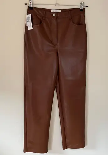 Wilfred NEW The Melina High Rise Vegan Faux Leather Straight Leg Pants Cognac