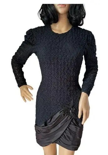 Vintage 80's Diamond's Run by Wayne Diamond sequin beaded black dress X