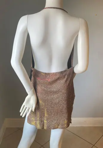 SheIn Sexy Draped Backless Split Hem Metallic Halter Dress size Large  New with tags  Slit on the sides  Stretchy  Measurements are provided in pictures