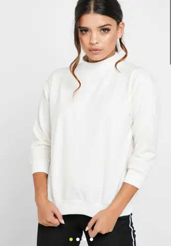 Lebina crew neck plain sweater with balloon sleeve in white Size XS