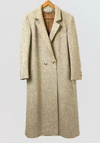 American Vintage Vintage Women’s  Ashley Scott Maxi/Midi Peacoat Wool Chevron Tweed Beige Sz. S