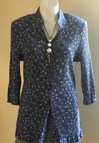 draper's & damon's Blue With White Embroidered Collared Button Top Size P XL