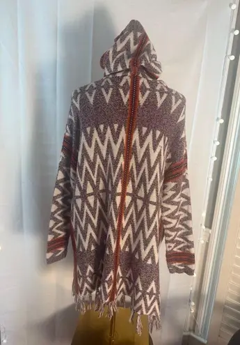 Shrinking Violet Zigzag Hooded Poncho - Brown, Cream, and Orange L