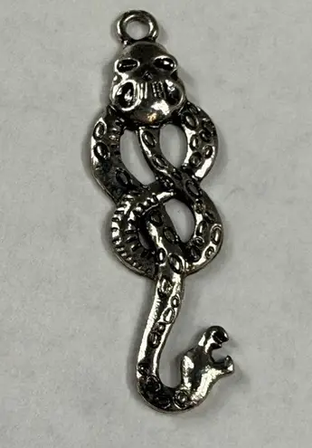 Snake Skull Pendant Charm for Necklace Silver Color Metal Goth