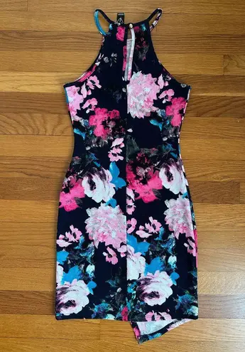 Windsor  Floral Halter Mini Dress - Pink and Blue