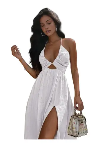 COMMENSE Backless Criss Cross Split Midi Dress COLOR