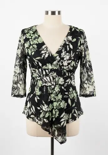 j.t.b. Floral Mesh Top L Black Green White V
