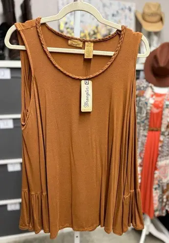 Wrangler NWT Cold Shoulder Bell Sleeve Boho Western Brown Top w/ Braided Collar