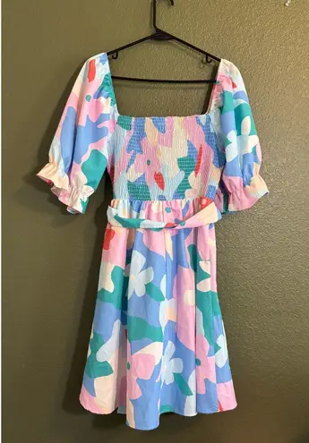 Fantastic Fawn Colorful Floral Puff Sleeve Mini Dress Large