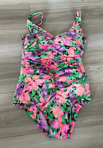 Floral Ruching Cinched 80s Vintage Illusions by Catalina Swimsuit 14