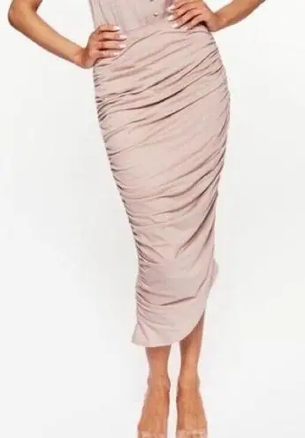 Cami NYC  June Skirt Ruched Bodycon Midi Portabello Beige Asymmetrical Size Small