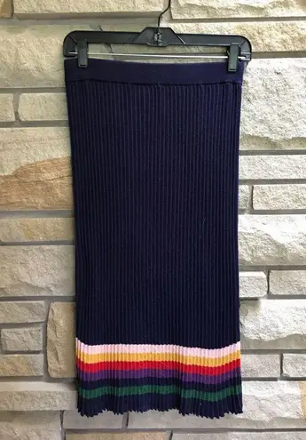 Modcloth  Spirited Spectrum Navy Knit Skirt With Rainbow Stripes Pride Office XS