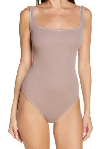 SKIMS NWT Cotton Ribbed Bodysuit in Umber Taupe Square neck sz XXS