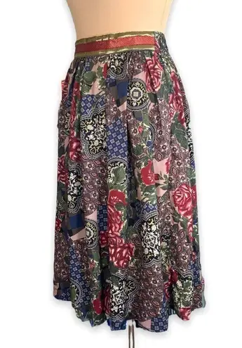 Vintage Carol Anderson Collection Patchwork Floral Midi Skirt Custom Trim Red Size undefined
