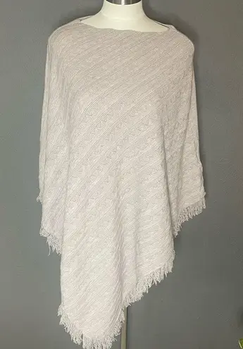 Oshlen Beige Fringe Knit Poncho Wrap Fall Layer Tan Size undefined