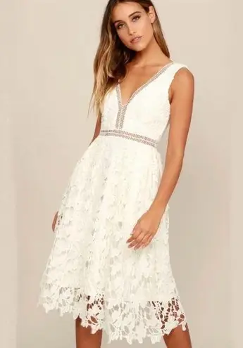 Lulus Lulu’s Beloved Bloom Ivory Midi Dress M Lace Cutouts Wedding Engagement Bridal