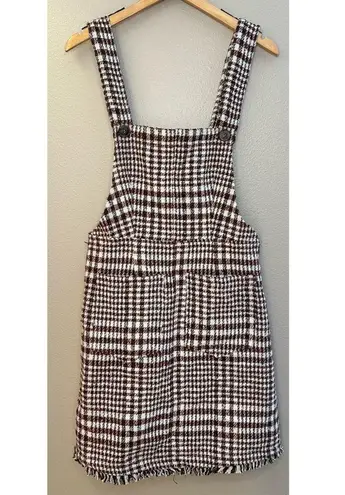 Tea N Rose NWT Brown and White Overall Houndstooth Pinafore Dress Raw Hem