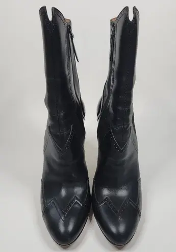 Alaïa Black High Rise Ankle Boots Perforated Trim Leather Size 38.5 Boho Cowboy