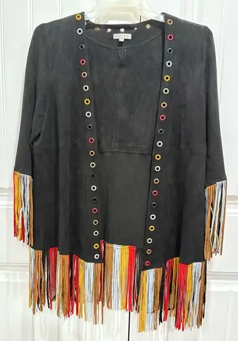 Adore Black Fringe Jacket with Multicolor Accents Size L Size L